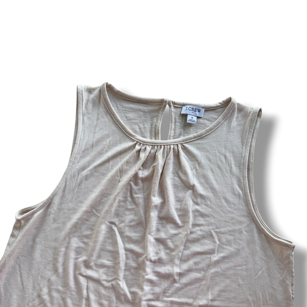 J.Crew Women S Beige Slub Knit Tencel Modal Gathered Drapey Swing Tank Top BY967